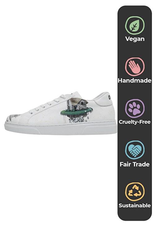 Kadın Vegan Deri Beyaz Günlük Sneakers - Time To Go Tasarım - Görsel 8