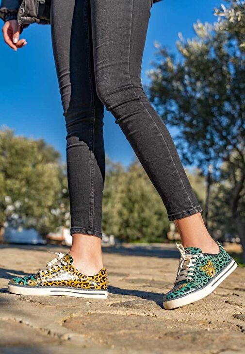 Erkek Vegan Deri Bej Sneakers - Lion King Tasarım - Görsel 4