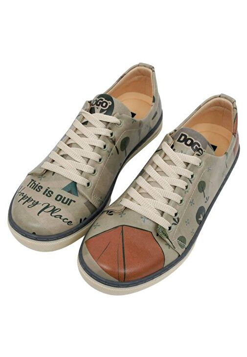 Kadın Vegan Deri Gri Günlük Sneakers - This is Our Happy Place Tasarım - Görsel 3