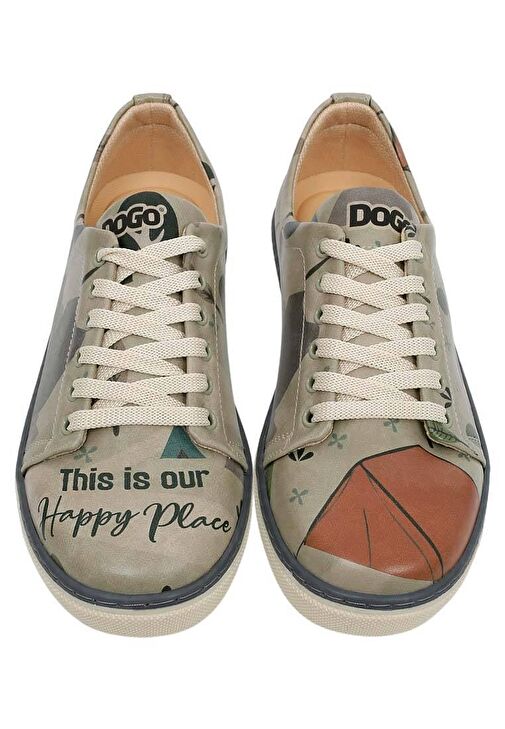 Kadın Vegan Deri Gri Günlük Sneakers - This is Our Happy Place Tasarım - Görsel 4