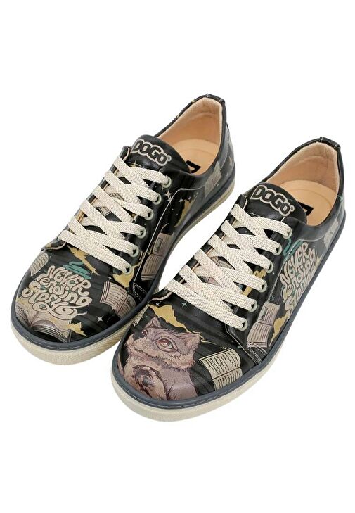 Kadın Vegan Deri Siyah Günlük Sneakers - Never Ending Story Tasarım - Görsel 2