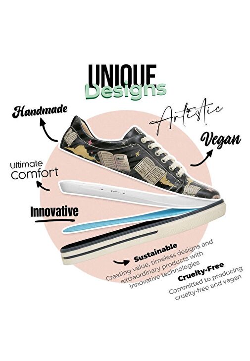 Kadın Vegan Deri Siyah Günlük Sneakers - Never Ending Story Tasarım - Görsel 6