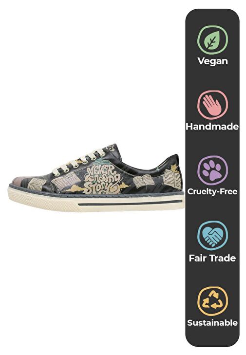 Kadın Vegan Deri Siyah Günlük Sneakers - Never Ending Story Tasarım - Görsel 7