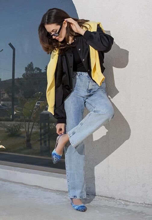 Kadın Vegan Deri Mavi Babet - Vincent Van Gogh the Starry Night Tasarım - Görsel 3