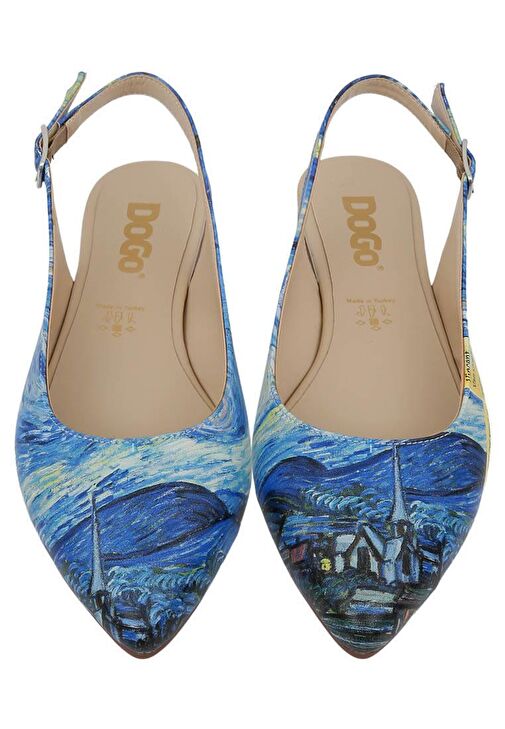 Kadın Vegan Deri Mavi Babet - Vincent Van Gogh the Starry Night Tasarım - Görsel 6
