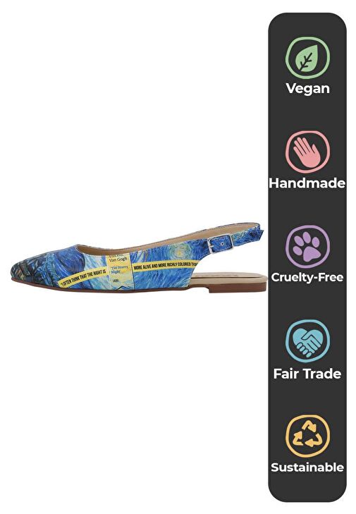 Kadın Vegan Deri Mavi Babet - Vincent Van Gogh the Starry Night Tasarım - Görsel 8