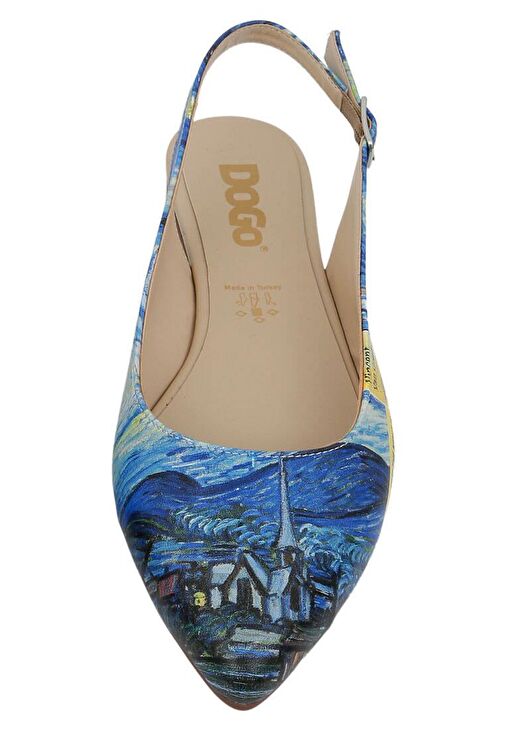 Kadın Vegan Deri Mavi Babet - Vincent Van Gogh the Starry Night Tasarım - Görsel 9