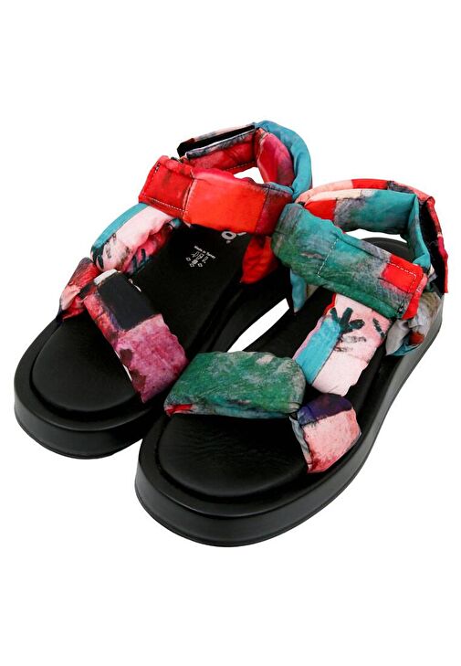 Kadın Vegan Çok Renkli Kalın Taban Sandalet - Grass and Sea Tasarım - Görsel 4