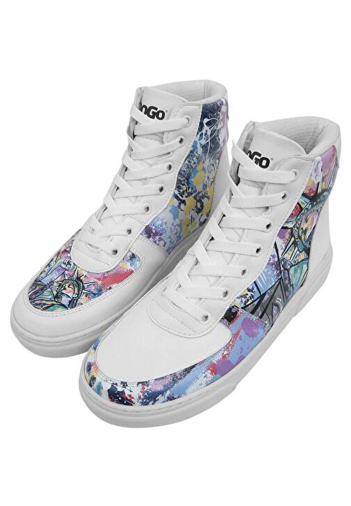 Kadın Vegan Deri Beyaz High Sneakers - New York State of Mind Tasarım - Görsel 5