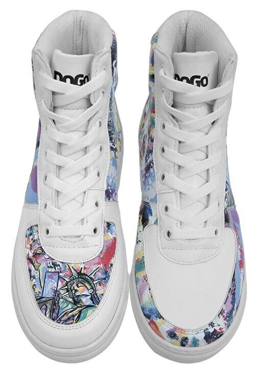 Kadın Vegan Deri Beyaz High Sneakers - New York State of Mind Tasarım - Görsel 6