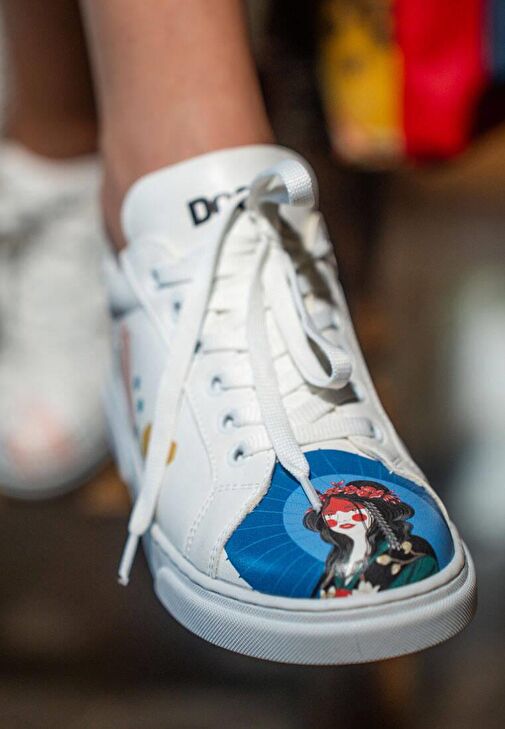 Kadın Vegan Deri Beyaz Sneakers - Bring Your Colours to Life Tasarım - Görsel 3