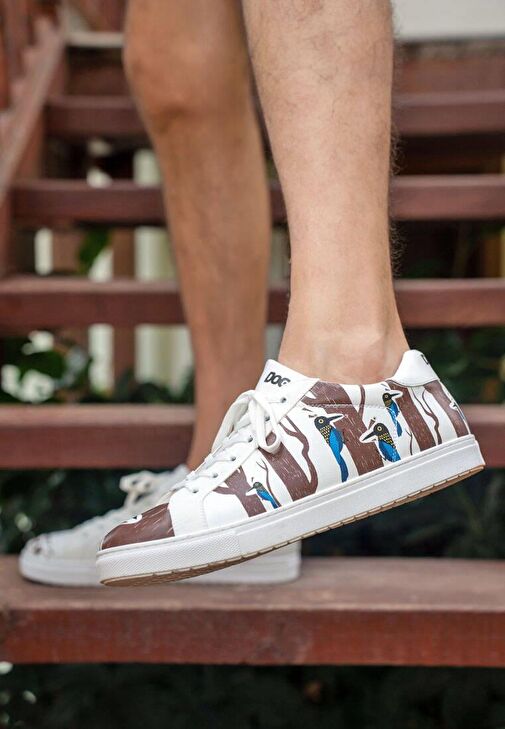 Erkek Vegan Deri Beyaz Sneakers - Knock Knock Tasarım - Görsel 3