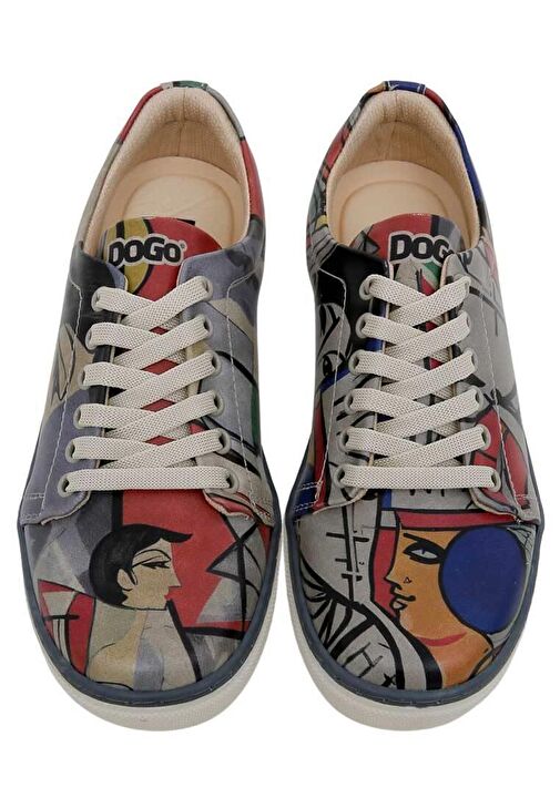 Kadın Vegan Deri Gri Sneakers - Cubic Faces Tasarım - Görsel 3