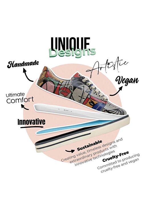 Kadın Vegan Deri Gri Sneakers - Cubic Faces Tasarım - Görsel 4