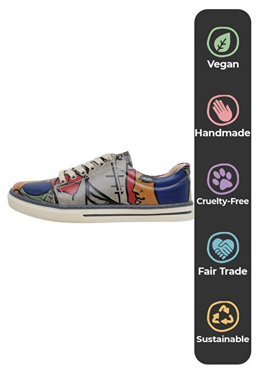 Kadın Vegan Deri Gri Sneakers - Cubic Faces Tasarım - Görsel 5