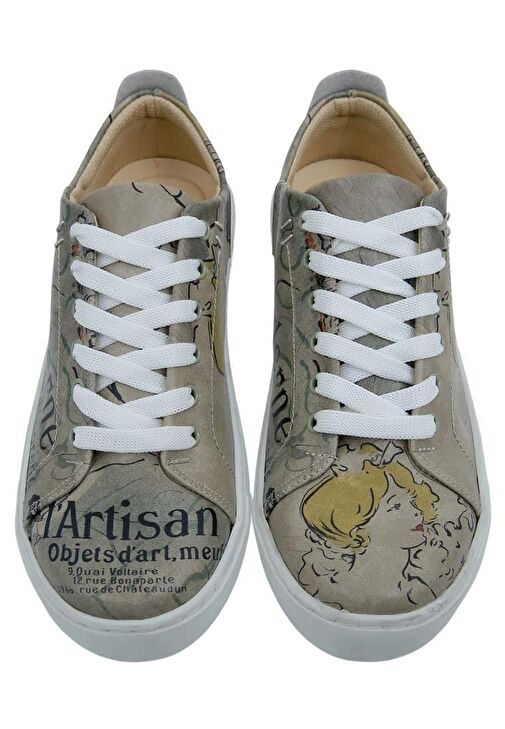 Kadın Vegan Deri Bej Sneakers - Artisan Tasarım - Görsel 3