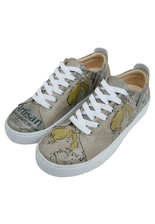 Kadın Vegan Deri Bej Sneakers - Artisan Tasarım - Görsel 6