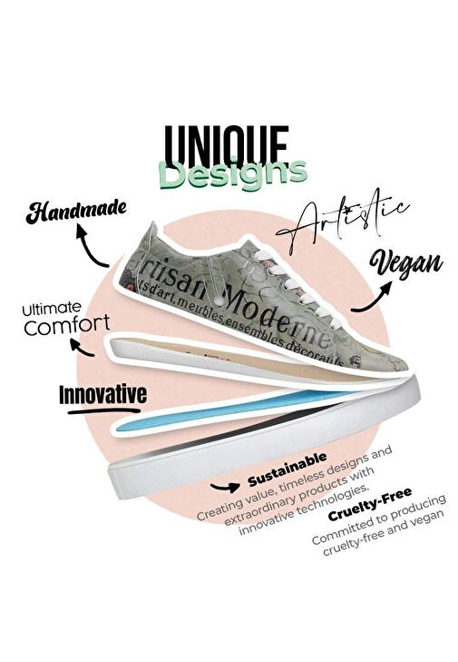 Kadın Vegan Deri Bej Sneakers - Artisan Tasarım - Görsel 7