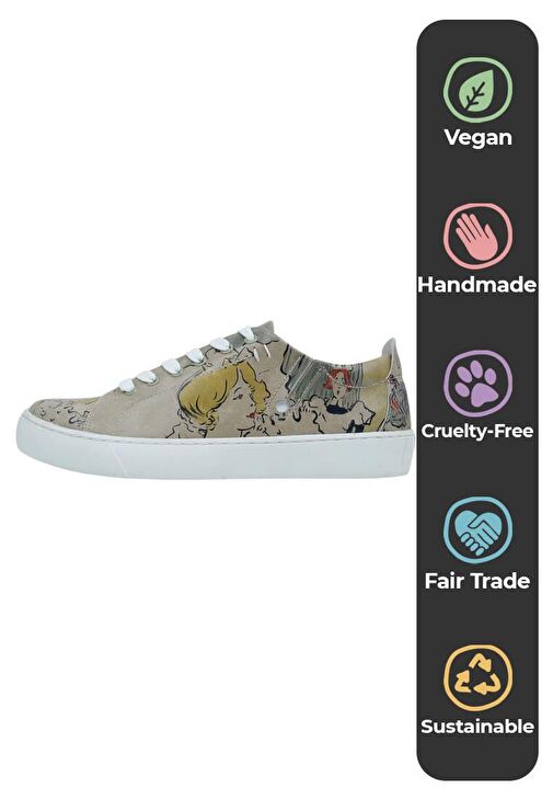 Kadın Vegan Deri Bej Sneakers - Artisan Tasarım - Görsel 8