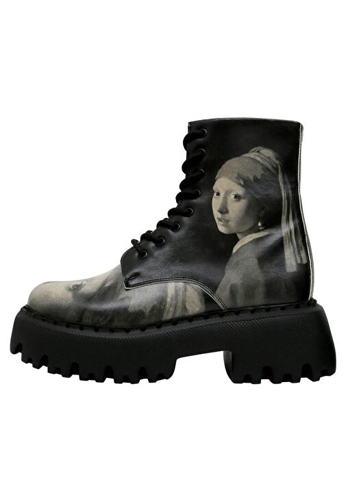 Kadın Vegan Deri Siyah Uzun Bot - Girl With a Pearl Earring Tasarım - Görsel 2