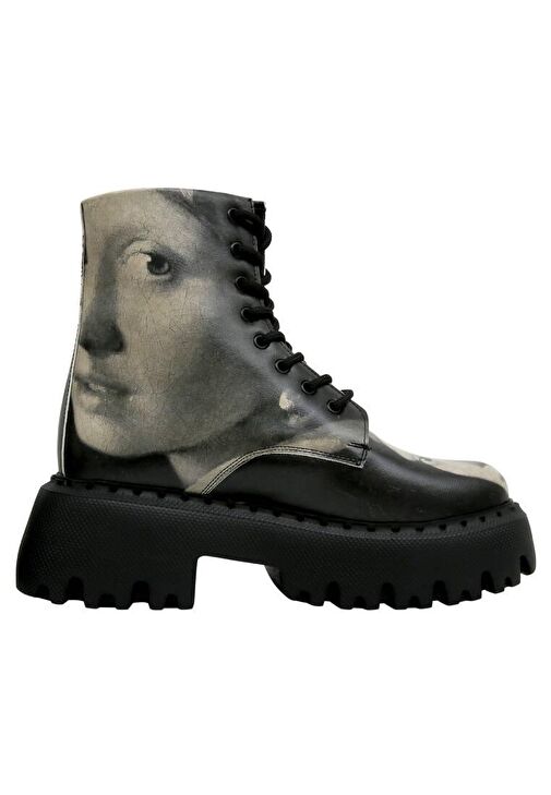 Kadın Vegan Deri Siyah Uzun Bot - Girl With a Pearl Earring Tasarım - Görsel 5