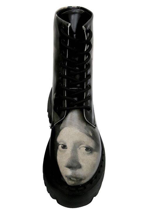 Kadın Vegan Deri Siyah Uzun Bot - Girl With a Pearl Earring Tasarım - Görsel 6