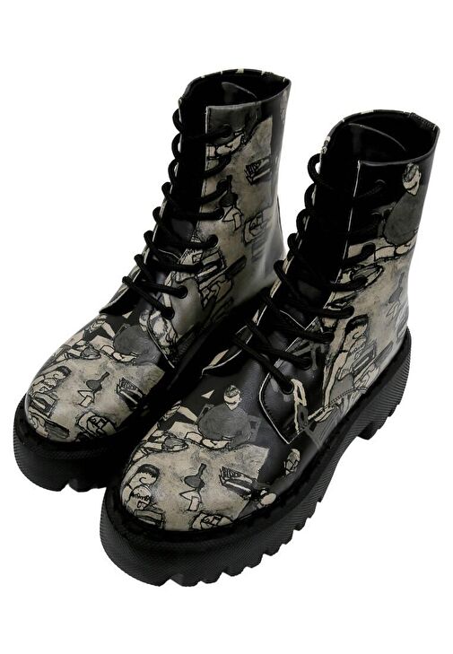 Kadın Vegan Deri Siyah Uzun Bot - Supper Black White Tasarım - Görsel 3