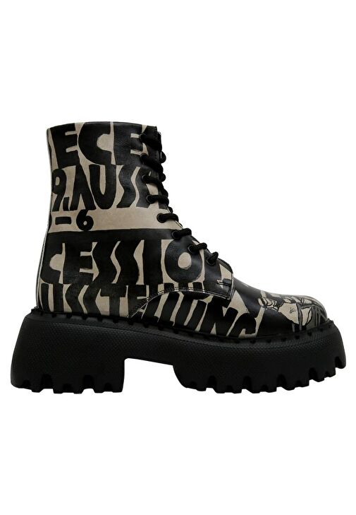 Kadın Vegan Deri Siyah Uzun Bot - Supper Black White Tasarım - Görsel 5