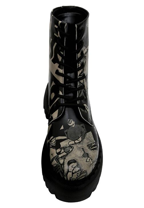 Kadın Vegan Deri Siyah Uzun Bot - Supper Black White Tasarım - Görsel 6