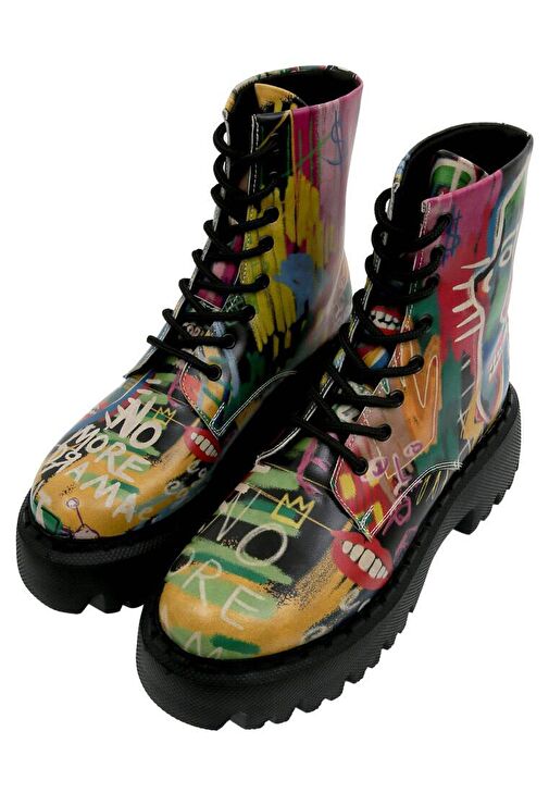 Kadın Vegan Deri Çok Renkli Uzun Bot - No More Drama Tasarım - Görsel 3