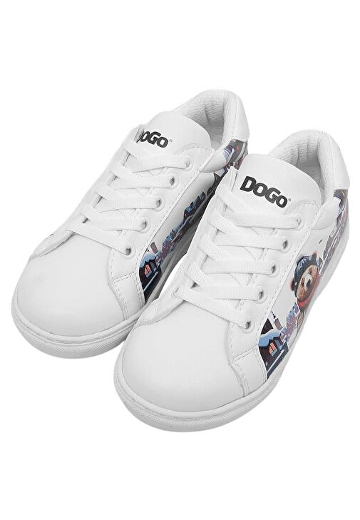 Unisex Çocuk Vegan Deri Beyaz Sneakers - Mr Bear Tasarım - Görsel 2