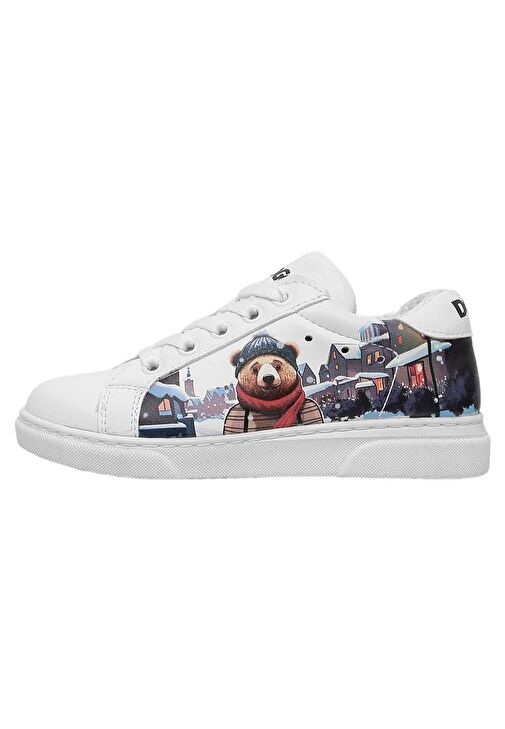 Unisex Çocuk Vegan Deri Beyaz Sneakers - Mr Bear Tasarım - Görsel 4