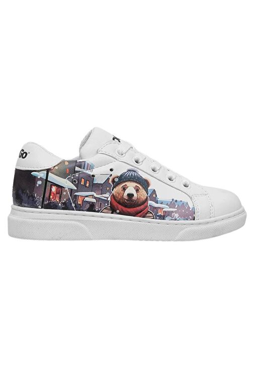 Unisex Çocuk Vegan Deri Beyaz Sneakers - Mr Bear Tasarım - Görsel 7