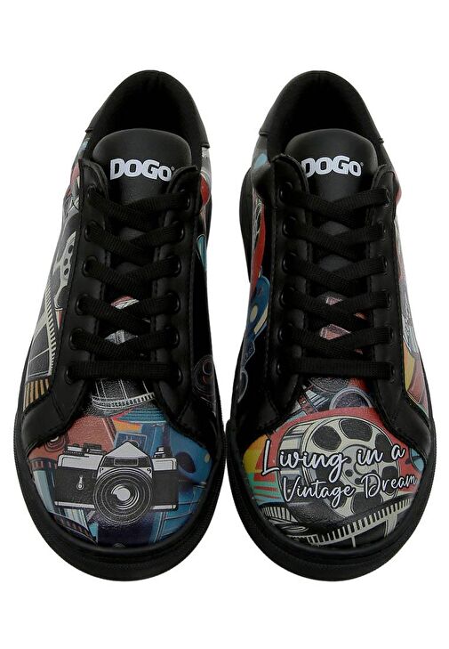 Kadın Vegan Deri Siyah Sneakers - Living in a Vintage Dream Tasarım - Görsel 3