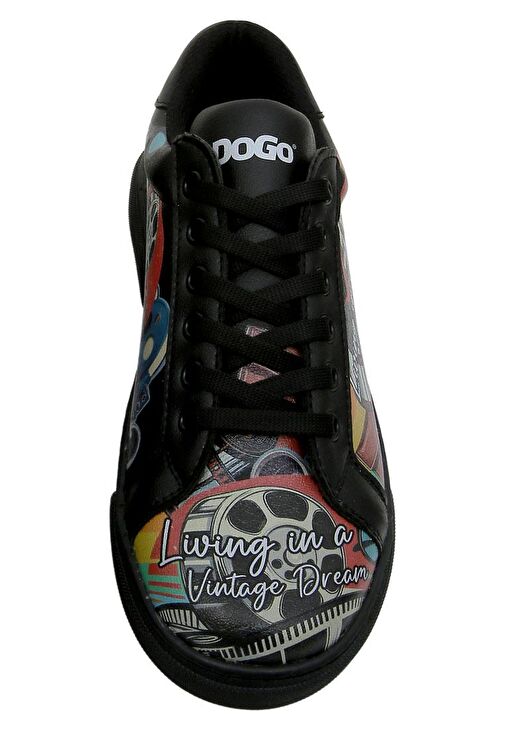 Kadın Vegan Deri Siyah Sneakers - Living in a Vintage Dream Tasarım - Görsel 8