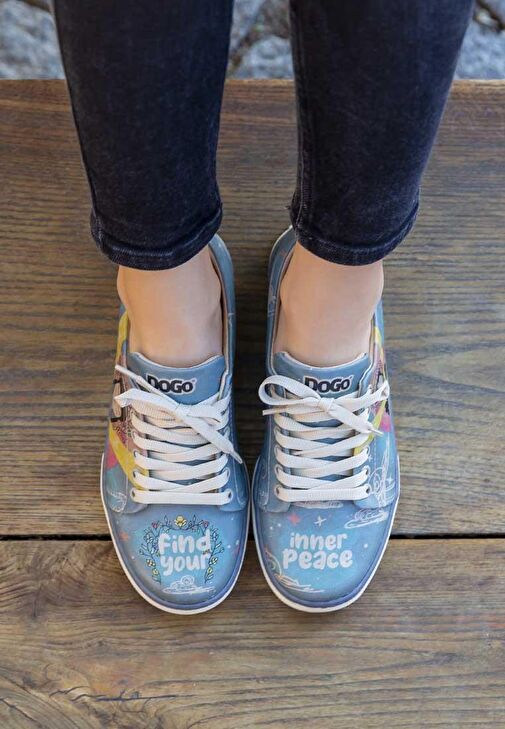 Kadın Vegan Deri Mavi Sneakers - Find Your Inner Peace Tasarım - Görsel 2