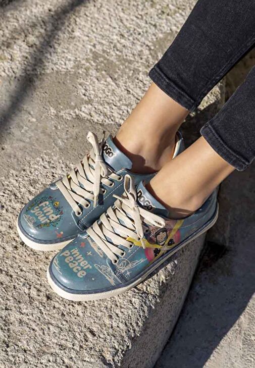 Kadın Vegan Deri Mavi Sneakers - Find Your Inner Peace Tasarım - Görsel 3