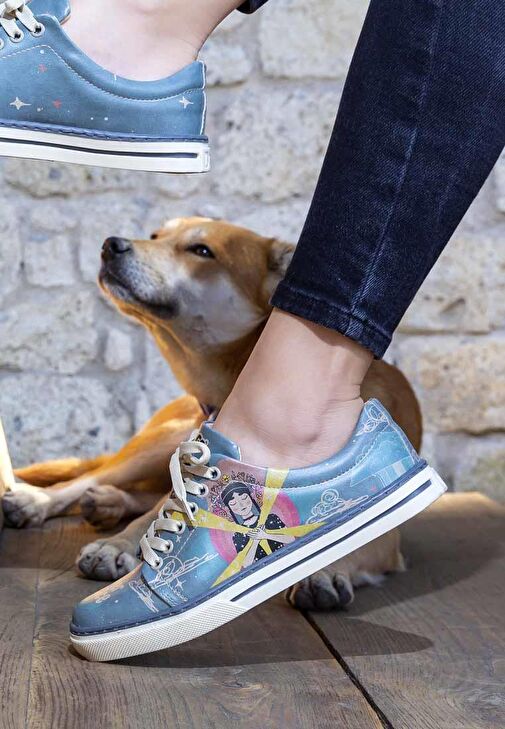 Kadın Vegan Deri Mavi Sneakers - Find Your Inner Peace Tasarım - Görsel 4