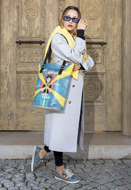 Kadın Vegan Deri Mavi Sneakers - Find Your Inner Peace Tasarım - Görsel 5