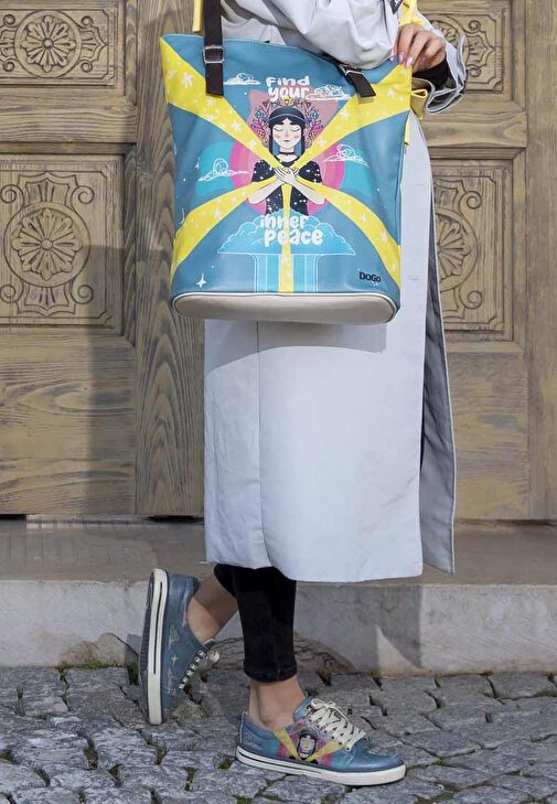 Kadın Vegan Deri Mavi Sneakers - Find Your Inner Peace Tasarım - Görsel 6