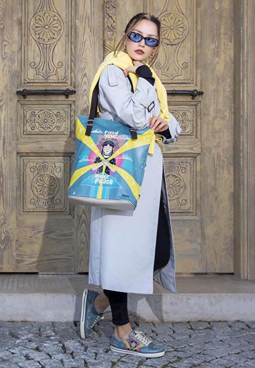 Kadın Vegan Deri Mavi Sneakers - Find Your Inner Peace Tasarım - Görsel 7