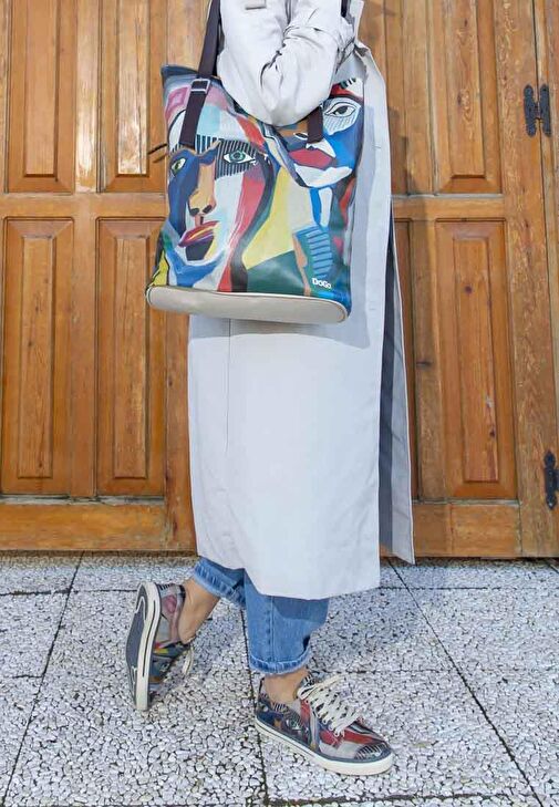 Kadın Vegan Deri Çok Renkli Sneakers - You Are Never Alone Tasarım - Görsel 2