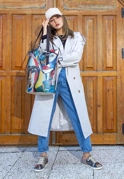 Kadın Vegan Deri Çok Renkli Sneakers - You Are Never Alone Tasarım - Görsel 3