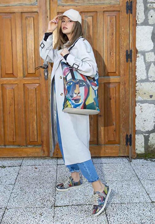 Kadın Vegan Deri Çok Renkli Sneakers - You Are Never Alone Tasarım - Görsel 4