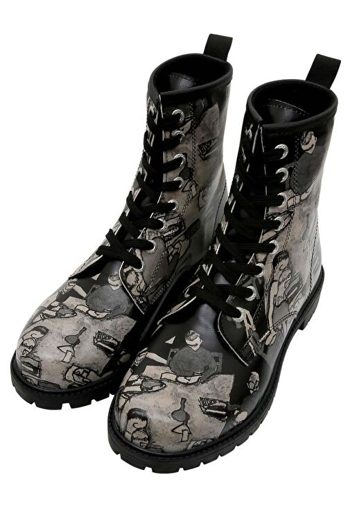 Kadın Vegan Deri Siyah Uzun Bot - Supper BlackWhite Tasarım - Görsel 2