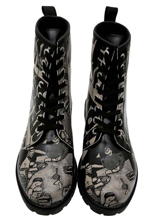 Kadın Vegan Deri Siyah Uzun Bot - Supper BlackWhite Tasarım - Görsel 3