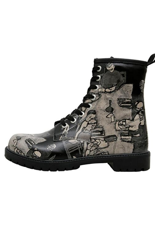 Kadın Vegan Deri Siyah Uzun Bot - Supper BlackWhite Tasarım - Görsel 4