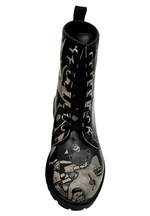 Kadın Vegan Deri Siyah Uzun Bot - Supper BlackWhite Tasarım - Görsel 6