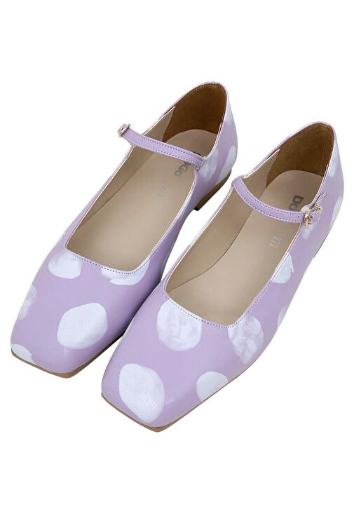 Kadın Vegan Deri Lila Babet - Brush Dots White Tasarım - Görsel 2