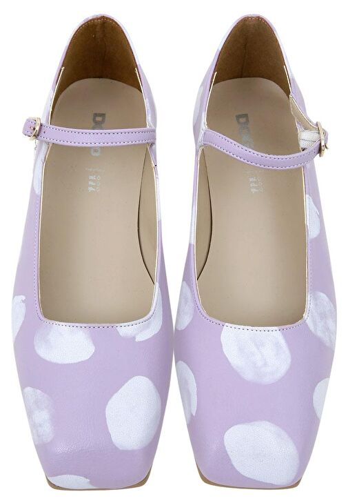 Kadın Vegan Deri Lila Babet - Brush Dots White Tasarım - Görsel 3